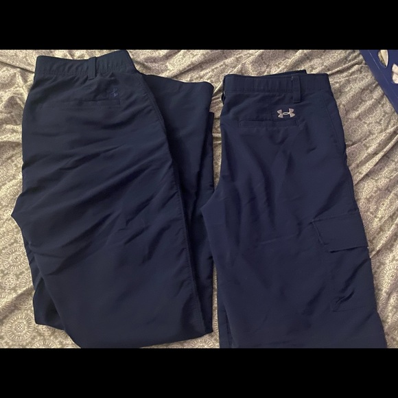 set 2 Under Armour navy blue 30/30 size large youth heat gear shorts n pants ✨ - Picture 5 of 14